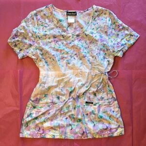 Cherokee Watercolor Tie Dye Floral Scrub Top Size Small